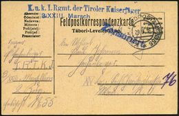 ÖSTERREICH 1916 (29.9.) 2K: K. U. K. FELDPOSTAMT No 55/* + Blauer 2L: K.u.k. I. Rgmt. Der Tiroler Kaiserjäger/3. XXIII.  - Guerre Mondiale (Première)