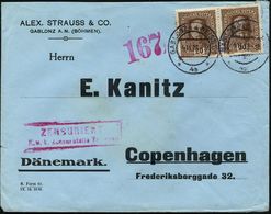 ÖSTERREICH 1918 (4.11.) 20 H. KFJ, Braun Paar, 2x 2K: GABLONZ A.d. NEISSE/* 4b * + Viol. Nrn.-HdN: 1 6 7 + , Viol. Zensu - WW1