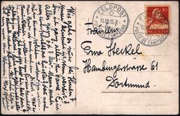 SCHWEIZ 1915 (16.7.) 1K-Steg: FELDPOST/**/POSTE DE CAMPAGNE 2x Auf EF 10 C. Tell Auf Unzensierter Ausl.-Felpost-Ak. N. D - Prima Guerra Mondiale