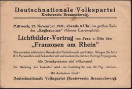 BRAUNSCHWEIG/ *1II 1921 (2.11.) PFS Ziermuster 10 Pf. Auf Einladungs-Kt. (kl. Randrißchen): Deutschnationale Volkspartei - Sonstige & Ohne Zuordnung