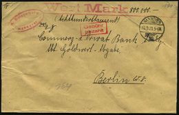 HANNOVER/ *10f 1923 (13.9.) 1K-Brücke + Roter Ra.2: Gebühr/bezahlt Auf Br Frankiertem Fern-Wert-Bf. 800.000.- Mk. (Eckbu - Andere & Zonder Classificatie