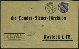 WISMAR/ **i 1923 (8.12.) 1K-Brücke Auf EF 20 Pf. Korbdeckel, Dienst-Bf.: Frei Lt. Avers. No. 3./Großherzogl. Mecklenb./  - Andere & Zonder Classificatie