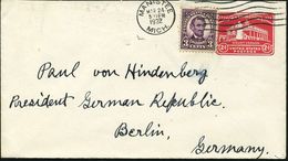 U.S.A. 1932 (24.3.) 2 C. U "Mt. Vernon" + 3 C. Lincoln Auf Übersee-Bf. An: Paul Von Hindenburg President German Republic - Other & Unclassified