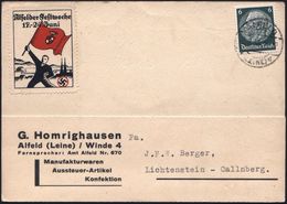 ALFELD/ *(LEINE)/ D 1934 (8.6.) 1K-Brücke + Seltene Propaganda-Vignette: Alfelder Festwoche 17.-24. Juni (Mann M. Flagge - Andere & Zonder Classificatie