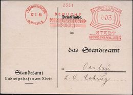 LUDWIGSHAFEN/ A.RHEIN 1/ BESUCHT/ DEN/ HINDENBURG=/ PARK.. 1938 (22.3.) AFS Klar Auf Kommunal. Dienst-Kt. (Standeamt), H - Sonstige & Ohne Zuordnung