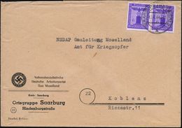 SAARBURG (BZ TRIER)2/ B 1944 (17.8.) 2K-Steg Auf Paar 6 Pf. Parteidienst , Dienst-Bf.: NSDAP Ortsgruppe Saarburg Mit PLG - Altri & Non Classificati