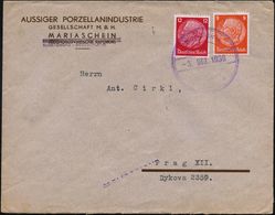Mariaschein 1938 (3.12.) Viol. 2K-Notstempel Mit Datum Auf 8 Pf. U. 12 Pf. Hindenburg = 20 Pf. , Aptierter Vordr.-Bf.: A - Other & Unclassified