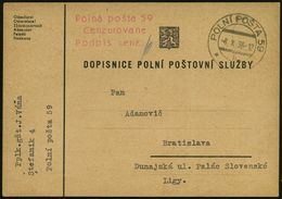 TSCHECHOSLOWAKEI 1938 (8.10.) 2K-Steg: POLNI POSTA 59/b/*** + Roter Truppen-Zensur-3L: Polná; Posta 59/ Cenzurovane/ Pos - Sonstige & Ohne Zuordnung
