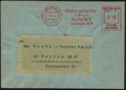 BERLIN W 9/ Rüstungskontor/ G.m.b.H./ ..Tirpitzufer 20-24 1943 (19.10.) AFS , Rs. Abs.-Vordr., Orts-Bf. (Dü.E-5CGo) - RÜ - Sonstige & Ohne Zuordnung