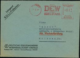 KREFELD 1/ DEW/ EDELSTAHL 1941 (22.3.) AFS (Monogr.Logo) Auf Firmen-Bf.: DEUTSCHE EDELSTAHLWERKE AG.. R.D.L.-Prüfschein  - Andere & Zonder Classificatie