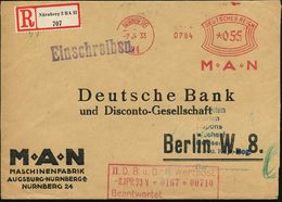 NÜRNBERG/ 24/ M-A-N 1933 (7.4.) AFS 055 Pf. (Firmen-Logo) Auf Motivgl. Firmen-R-Bf. (an Dt.-Bank) Klar! = Hersteller LKW - Autres & Non Classés