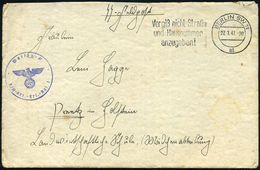 Berlin SW 11 1941 (27.1.) Viol. 1K-HdN: Waffen - S S / 8./ S S - Art.(illerie)-Ers.-Rgt. 1 + Rs. Hs. Abs.: "..SS-Staffel - WO2