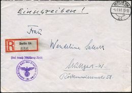 BERLIN NW/ 64 1941 (4.6.) 1K-Brücke + Viol. HdN: Auswärtiges Amt Des Deutschen Reiches/26 + 1L: F D A R + RZ: Berlin 64, - Guerre Mondiale (Seconde)