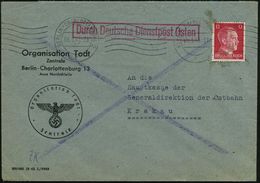 BERLIN-CHARLOTTENBURG 2 1943 (9.3.) MaWellenSt. , EF 12 Pf. Hitler + Roter Ra.: Durch Deutsche Dienstpost Osten , Dienst - WO2