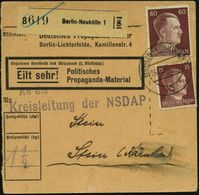 BERLIN-NEUKÖLLN 1/ C 1943 (26.10.) 2K-Steg Auf Hitler 15 Pf. (Eckzahnf.) U. 60 Pf., Schw. Paketzettel: Berlin-Neukölln 1 - 2. Weltkrieg