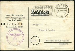 BERLIN SW 11 1944 (6.11.) Vordruck-Falt-Bf.: Amt Für Zentrale Verwaltungsaufgaben Der Luftwaffe (gefaltet) + Entspr. Vio - Seconda Guerra Mondiale