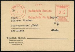 BRESLAU 5/ Außenstelle Breslau/ Der/ Reichsstelle Für Holz 1943 (13.3.) Seltener AFS 012 Pf. Auf Dienst-Falt-Bf. Mit Inh - Guerre Mondiale (Seconde)
