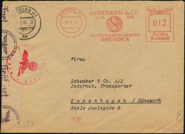 DRESDEN A5/ SCHENKER & CO 1945 (9.1.) AFS 012 Pf. + OKW-Zensur-Streifen "f" + 1K: Geprüft/Zensurstelle/f (= Hambg., Rie. - Guerre Mondiale (Seconde)