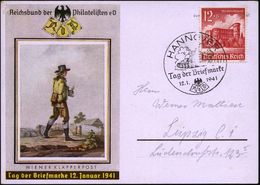 HANNOVER/ Tag Der Briefmarke 1941 (12.1.) SSt = Panzer II Auf Color-Sonder-Kt.: Tag D. Briefmarke (kl. Eckfehler) Inl.-K - WO2