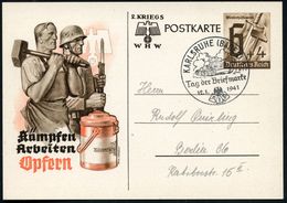 KARLSRUHE (BADEN) 1/ Tag D.Briefmarke 1941 (12.1.) SSt = Panzer II Auf Sonder-P 6 Pf. + 4 Pf. WHW (Soldat, Arbeiter Etc. - 2. Weltkrieg
