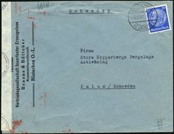 RIETSCHEN/ (O LAUSITZ) 1941 (4.8.) 1K-Steg Auf EF 25 Pf. Hindenbg. + Rs. OKW-Zensurstreifen "b" + Roter Bd.MaSt. = Berli - Guerre Mondiale (Seconde)