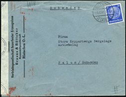 RIETSCHEN/ (O LAUSITZ) 1941 (4.8.) 1K-Steg Auf EF 25 Pf. Hindenbg. + Rs. OKW-Zensurstreifen "b" + Roter Bd.MaSt. = Berli - WO2