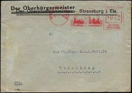 STRASSBURG (ELS)/ Straßburg Die Wunderschöne 1943 (30.7.) AFS 012 Pf. = Ortssilhouette Mit Münster (u. Stadt- U. Hakenkr - Seconda Guerra Mondiale