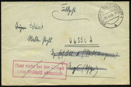 STUTTGART-BAD CANNSTATT 1/ A 1943 (29.4.) 2K-Steg + Roter Ra.2: Nicht Mehr Bei Der Einheit/ Neue Anschrift Abwarten (Mi. - 2. Weltkrieg