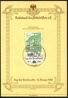 WEIMAR/ Tag D.Briefmarke 1941 (12.1.) SSt = Panzer II Auf 5 + 3 Pf. WHW (einige Stockpunkte) Auf Gedenkblatt "Tag D. Bri - Seconda Guerra Mondiale