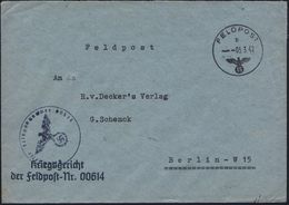 DEUTSCHES REICH 1942 (5.3.) 1K: FELDPOST/b/--- + Bl. 1K-HdN: Feldpostnr. 00614 = Kriegsgericht 110. Inf. Div. , Klar Ges - Seconda Guerra Mondiale