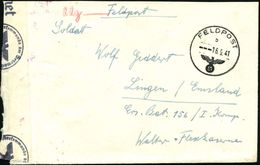 DT.BES.BELGIEN 1941 (16.9.) 1K: FELDPOST/b/--- + OKW-Zensurstreifen "c" + Roter Zensur-Bd.Ma.St. "c" = Köln (Rie.C-20, C - Seconda Guerra Mondiale