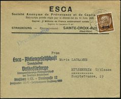 ELSASS 1941 (26.4.) 2K-Steg: STRASSBURG (ELS) 4/d Auf EF 3 Pf. Hindenbg. "Elsaß" + Abs.-7L: Esco-AG/Treuhänder/ Volksfür - 2. Weltkrieg