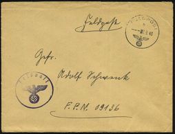 DT.BES.FRANKREICH 1940 (7.9.) 1K: FELDPOST/b/--- + Viol. Neutraler 1K-HdN: Feldpost + Rs. Hs. Feldpost-Nr. 14994 LGA Par - WO2