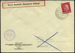 DT.BES.LETTLAND 1942 (28.10.) 2K-Steg: RIGA/a/DDP OSTLAND Auf EF 12 Pf. Hitler (Eckzahn) + Viol. HdN: OFG/ Ostland-Faser - 2. Weltkrieg