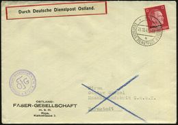 DT.BES.LETTLAND 1942 (28.10.) 2K-Steg: RIGA/a/DDP OSTLAND Auf EF 12 Pf. Hitler (Eckzahn) + Viol. HdN: OFG/ Ostland-Faser - WO2