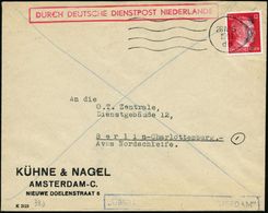 DT.BES.NIEDERLANDE 1944 (26.4.) Stummer 1K-MaWellenSt = Tarnstempel Amsterdam Auf EF 12 Pf. Hitler + Roter Ra.: DDP NIED - Guerre Mondiale (Seconde)