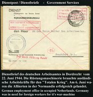 DT.BES.NIEDERLANDE 1944 (22.6.) 2K-Steg: ROTTERDAM/C/DEUTSCHE DIENSTPOST NIEDERLANDE + Roter Ra.3: DER DEUTSCHE FACHWERB - Guerre Mondiale (Seconde)