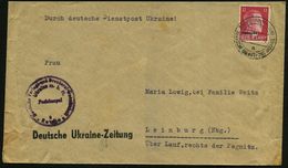 DT.BES.UKRAINE 1943 (25.6.) 2K-Steg: ROWNO (WOLHYNIEN)/a/DDP UKRAINE Auf EF 12 Pf. Hitler + Viol. 1K-HdN.: Deutsche Verl - Guerre Mondiale (Seconde)