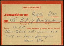 Kiel 1944 (28.8.) Rote Eilnachricht-Kt. Mit Druckvermerk: 5431 43 2 D, Text: "Haus + Inhalt Verbrannt.. Fassungslos" (sc - WO2