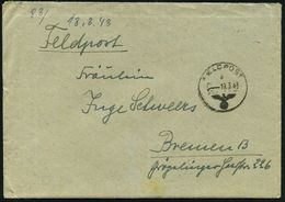 DEUTSCHES REICH 1943 (19.3./22.5.) 2x 1K: FELDPOST/b/--- + 1x Rs. Hs. Abs.: "L 04506, Luftg.-P. München 2" = Schwere Fla - WO2