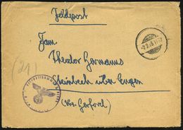 DEUTSCHES REICH 1945 (2.2.) 1K-Gitter = Tarnstempel + Viol. 1K-HdN: Feldpostnr. L 01553 = 1. Battr. Flakscheinwerfer Abt - WW2 (II Guerra Mundial)