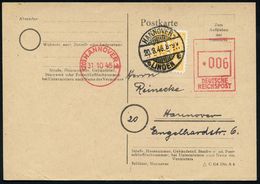 (20) HANNOVER 1 1945 (31.10.) Aptierter AFO "DEUTSCHE REICHSPOST" (Antiqua!) Ohne Webeklischee = Notmaßnahme, Schalterfr - Other & Unclassified