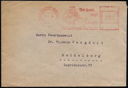 KARLSRUHE-DURLACH/ Wer Spart/ Sorgt/ Für D.Zukunft!/ Volksbank Durlach 1946 (23.7.) Seltener, Aptierter AFS, "Hakenkreuz - Altri & Non Classificati