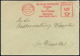 Hannover 1952/54 AFS.: (20 A) HANNOVER 2/Der Niedersächs./Minister/für/Vertriebene.. Bzw. Der Niedersächs./ Minister/für - Rifugiati