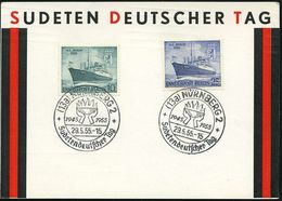 (13a) NÜRNBERG 2/ Sudetendeutscher Tag 1955 (29.5.) SSt (Hände Mit Flammenschale) 2x Rs. Auf Sonder-Kt. (Michaelis Nr.6, - Refugiados