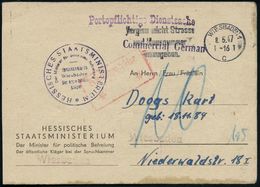 WIESBADEN 1/ C/ Vergiss Nicht Strasse/ U.Hausnummer.. 1947 (8.5.) MWSt + Viol. 1K-HdN: HESS. STAATSMINISTE-RIUM/ Der Min - Other & Unclassified