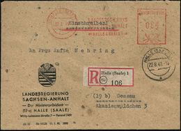 (19) HALLE (SAALE)/ LANDESREGIERUNG/ SACHSEN-ANHALT 1949 (22.8.) AFS 084 Pf. + RZ: (19 A) Halle (Saale) 1 , Dienst-Bf.:  - Altri & Non Classificati