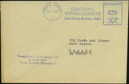 HALLE (SAALE)/ 2/ STAATLICHES/ VERTRAGSGERICHT.. 1958 (22.1.) Blauer AFS = DDR-Dienstfarbe + Viol. Abs.-3L, Dienst-Bf. ( - Autres & Non Classés