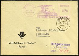 ROSTOCK 1/ NEPTUNWERFT ROSTOCK/ ZKD 1960 (23.8.) Lila ZKD-AFS = Passagierschiff, Werftkran , Dekorat. ZKD-Firmen-Bf.: VE - Altri & Non Classificati