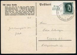 BERLINFAHRBARES POSTAMT/ C/ 700 Jahre Berlin 1937 (16.8.) SSt Auf EF 6 Pf. Hitler "Kulturspende" (Mi.648, EF + 25.- EUR) - Altri & Non Classificati